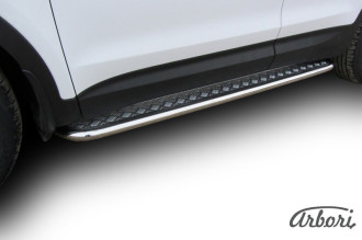 Защита порогов d42 с листом усиленная Arbori нерж. сталь для Hyundai SANTA-FE 2012-2018 / Хендай Санта Фе