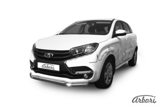 Защита переднего бампера d57 + d42 двойная Arbori нерж. сталь для LADA Xray 2015-нв / Лада Иксрей