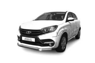Защита переднего бампера d57 + d42 двойная Arbori нерж. сталь для LADA Xray 2015-нв / Лада Иксрей