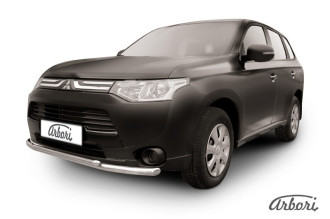 Защита переднего бампера d57+d42 двойная Arbori нерж. сталь для MITSUBISHI Outlander 2013-2014 / Митсубиси Аутлендер