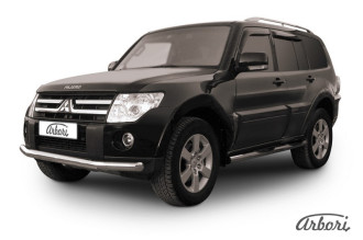 Защита переднего бампера d76 Arbori нерж. сталь для Mitsubishi PAJERO IV 2014-нв / Митсубиси Паджеро