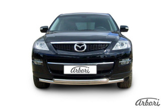 Защита переднего бампера d57+d57 двойная Arbori нерж. сталь для Mazda CX-9 2007-2012 / Мазда СХ-9