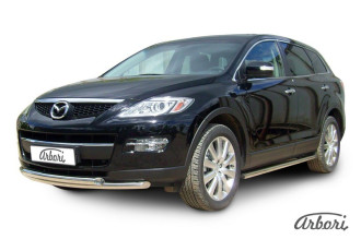 Защита переднего бампера d57+d57 двойная Arbori нерж. сталь для Mazda CX-9 2007-2012 / Мазда СХ-9