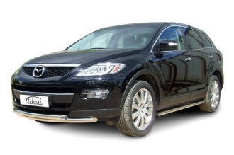 Защита переднего бампера d57+d57 двойная Arbori нерж. сталь для Mazda CX-9 2007-2012 / Мазда СХ-9