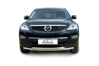 Защита переднего бампера d57+d57 двойная Arbori нерж. сталь для Mazda CX-9 2007-2012 / Мазда СХ-9