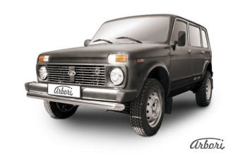 Защита переднего бампера d76 Arbori нерж. сталь для LADA 4х4 5дв. 1993-нв / Лада Нива