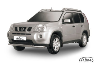 Защита переднего бампера d57+d57 двойная Arbori нерж. сталь для Nissan X-TRAIL 2011-2015 / Ниссан Х Трейл