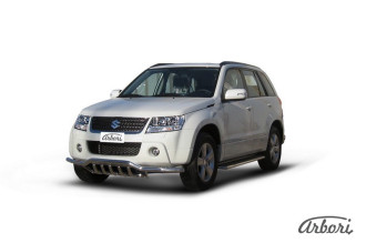 Защита переднего бампера d57 с защитой картера Arbori нерж. сталь для Suzuki GRAND VITARA 5дв. 2008-2012 / Сузуки Гранд витара