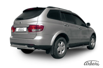 Защита заднего бампера d57+d57 двойная Arbori нерж. сталь для SSANGYONG Kyron 2007-2015 / Саньенг Кайрон