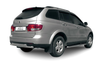 Защита заднего бампера d57+d57 двойная Arbori нерж. сталь для SSANGYONG Kyron 2007-2015 / Саньенг Кайрон