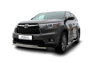 Защита переднего бампера d57+d42 двойная радиусная Arbori нерж. сталь для TOYOTA Highlander 2014-2016 / Тойота Хайлендер