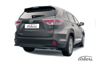 Защита заднего бампера d57+d42 двойная радиусная Arbori черн. для TOYOTA Highlander 2014-2016 / Тойота Хайлендер