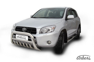 Кенгурятник d76 низкий с защитой картера Arbori нерж. сталь для Toyota RAV4 2006-2010 / Тойота Рав 4