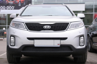 Сетка на бампер внешняя для KIA Sorento 2012-2015, 2 шт., черн., 15 мм / Киа Соренто