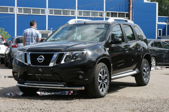 Защита переднего бампера труба d60/42 двойная, Nissan Terrano 2014- / Ниссан Террано