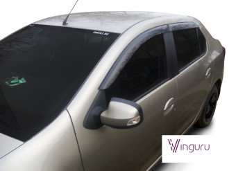 Дефлекторы окон Vinguru RENAULT Logan II 2012-2018, 2018- /сед/накладные/скотч/к-т 4 шт./литьевой поликарбонат / Рено Логан