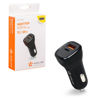 Адаптер автомобильный Type-C PD + QC 3.0 36Вт, 12/24В ACH-CQC3 AIRLINE