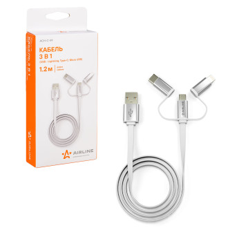 Кабель универсальный 3в1 (USB - Lightning, Type-C, Micro USB), 1.2м Soft-Touch ACH-C-49 AIRLINE