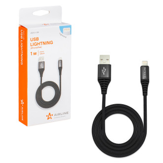 Кабель USB - Lightning (Iphone/IPad) 1м, черный нейлоновый ACH-I-24 AIRLINE
