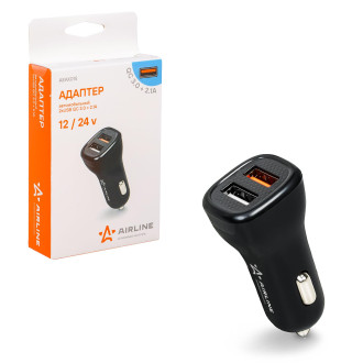 Адаптер автомобильный 2хUSB QC 3.0 + 2.1А 12/24В AEAK015 AIRLINE