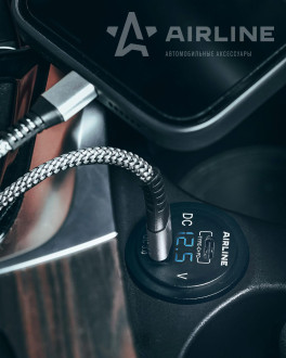 Розетка USB встраиваемая влагозащ. с 2 портами и вольтметром (5В, QC3.0 + Type-c PD) AEBJ200 AIRLINE