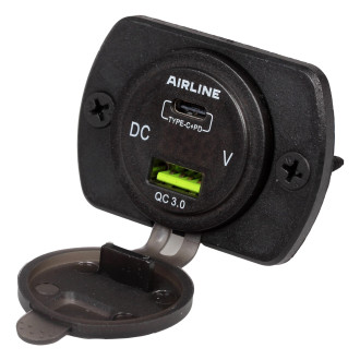 Розетка USB встраиваемая влагозащ. с 2 портами и вольтметром (5В, QC3.0 + Type-c PD) AEBJ200 AIRLINE