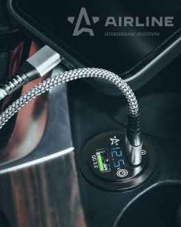 Розетка USB встраиваемая влагозащ. с 2 портами и вольтметр. (вкл/выкл) (5В, QC3.0+QC3.0) AEBJ202 AIRLINE
