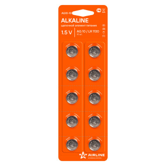 Батарейка AG10/LR1130 щелочная 10 шт. AG10-10 AIRLINE