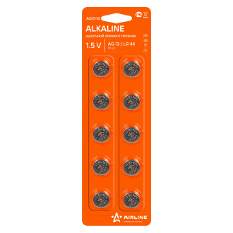 Батарейка AG13/LR44 щелочная 10 шт. AG13-10 AIRLINE