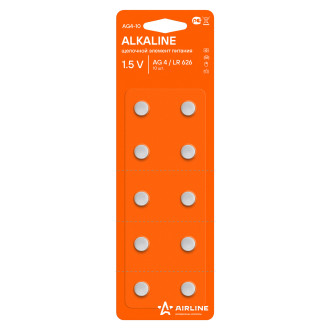 Батарейка AG4/LR626 щелочная 10 шт. AG4-10 AIRLINE