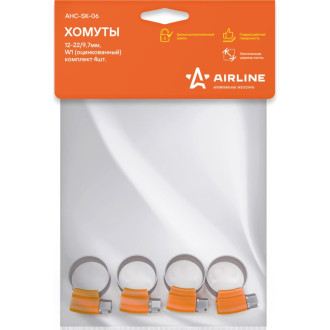 Хомуты 12-22/9,7 мм, червячные, усиленные, W1 (оцинк.), комплект 4 шт. AHC-SK-06 AIRLINE