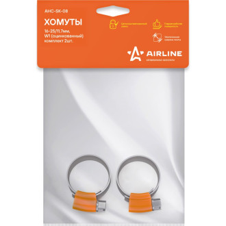 Хомуты 16-25/11,7 мм, червячные, усиленные, W1 (оцинк.), комплект 2 шт. AHC-SK-08 AIRLINE
