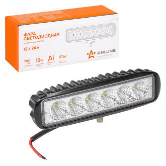 Фара светодиодная прямоугольная 6LED, рассеянный свет, 18Вт, 157х42х40мм, 12/24В ALED005 AIRLINE