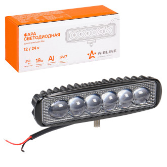 Фара светодиодная прямоугольная 6LED, 4D линза, 18Вт, 157х42х40мм, 12/24В ALED006 AIRLINE
