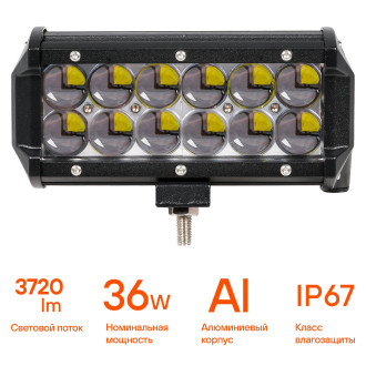 Фара светодиодная (балка) двухрядная 12LED, 4D линза, 36Вт, 165х78х65мм, 12/24В ALED047 AIRLINE