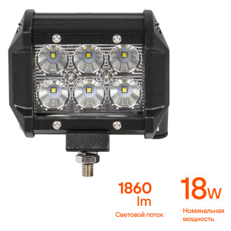 Фара светодиодная (балка) двухрядная 6LED, рассеянный свет, 18Вт, 98х78х65, 12/24В ALED041 AIRLINE