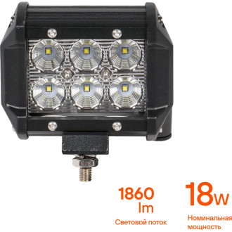 Фара светодиодная (балка) двухрядная 6LED, рассеянный свет, 18Вт, 98х78х65, 12/24В ALED041 AIRLINE