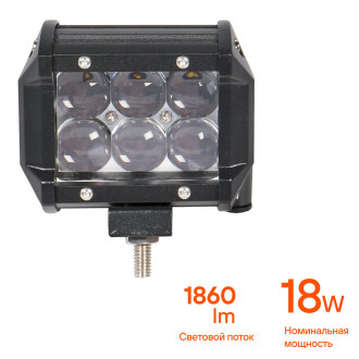Фара светодиодная (балка) двухрядная 6LED, 4D линза, 18Вт, 98х78х65мм, 12/24В ALED042 AIRLINE