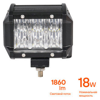 Фара светодиодная (балка) двухрядная 6LED, 5D линза рабочий свет, 18Вт, 98х78х65мм, 12/24В ALED043 AIRLINE