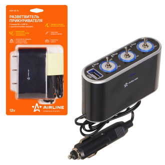 Прикуриватель-разветвитель 3 гнезда 5А + USB 1A, с выключателями нагрузки ASP-3S-15 AIRLINE