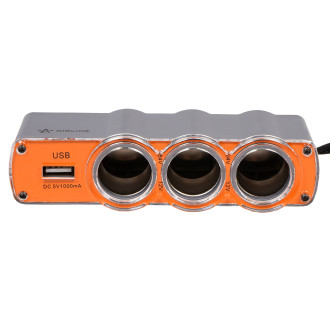 Прикуриватель-разветвитель 3 гнезда + USB (оранжевый) ASP-3U-03 AIRLINE