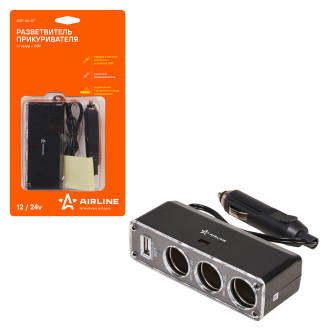 Прикуриватель-разветвитель 3 гнезда + USB (черный) ASP-3U-07 AIRLINE