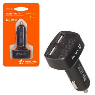 Вольтметр + 2USB 3,1A в прикуриватель 12-24В AVM-D-02 AIRLINE