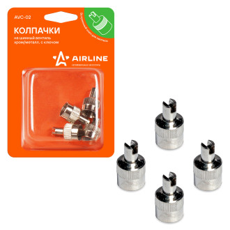 Колпачки на шинный вентиль с ключом, хром, металл, 4 шт. AVC-02 AIRLINE