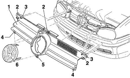  Снятие и установка решетки радиатора Volkswagen Golf IV