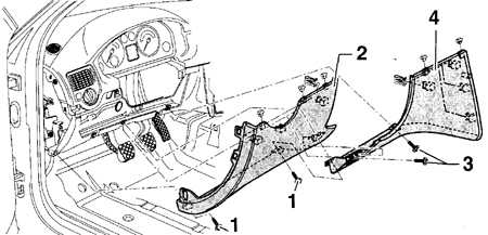  Снятие и установка верхней отделки в пространстве для ног водителя Volkswagen Golf IV