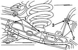 Места креплений тормозных шлангов и трубопроводов на задней подвеске