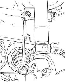 Подвеска переднего колеса. Соединительная тяга 1 связывает стабилизатор поперечной устойчивости с амортизаторной стойкой