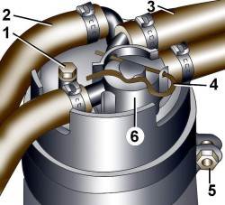 Элементы крепления топливного фильтра дизельного двигателя V6 TDI