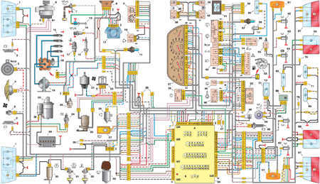  Схема электрооборудования автомобиля с карбюраторным   двигателем 2110 ВАЗ 2110